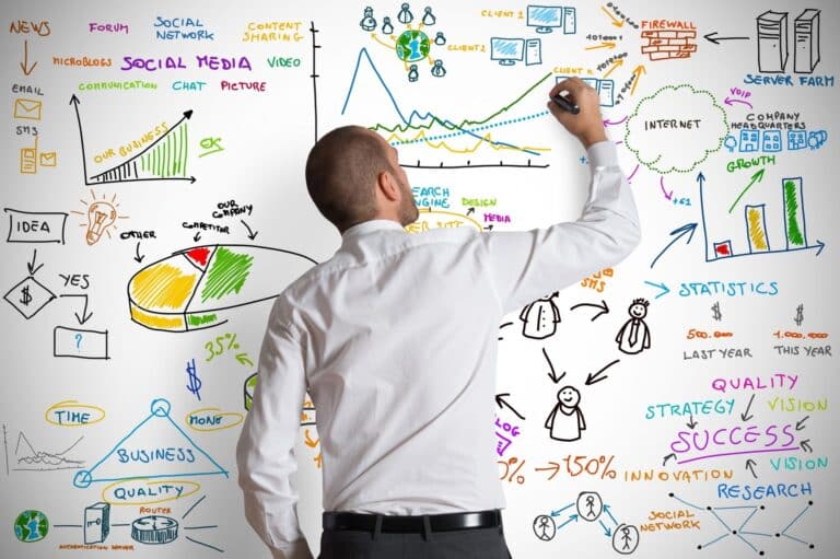 seo strategist writing on board