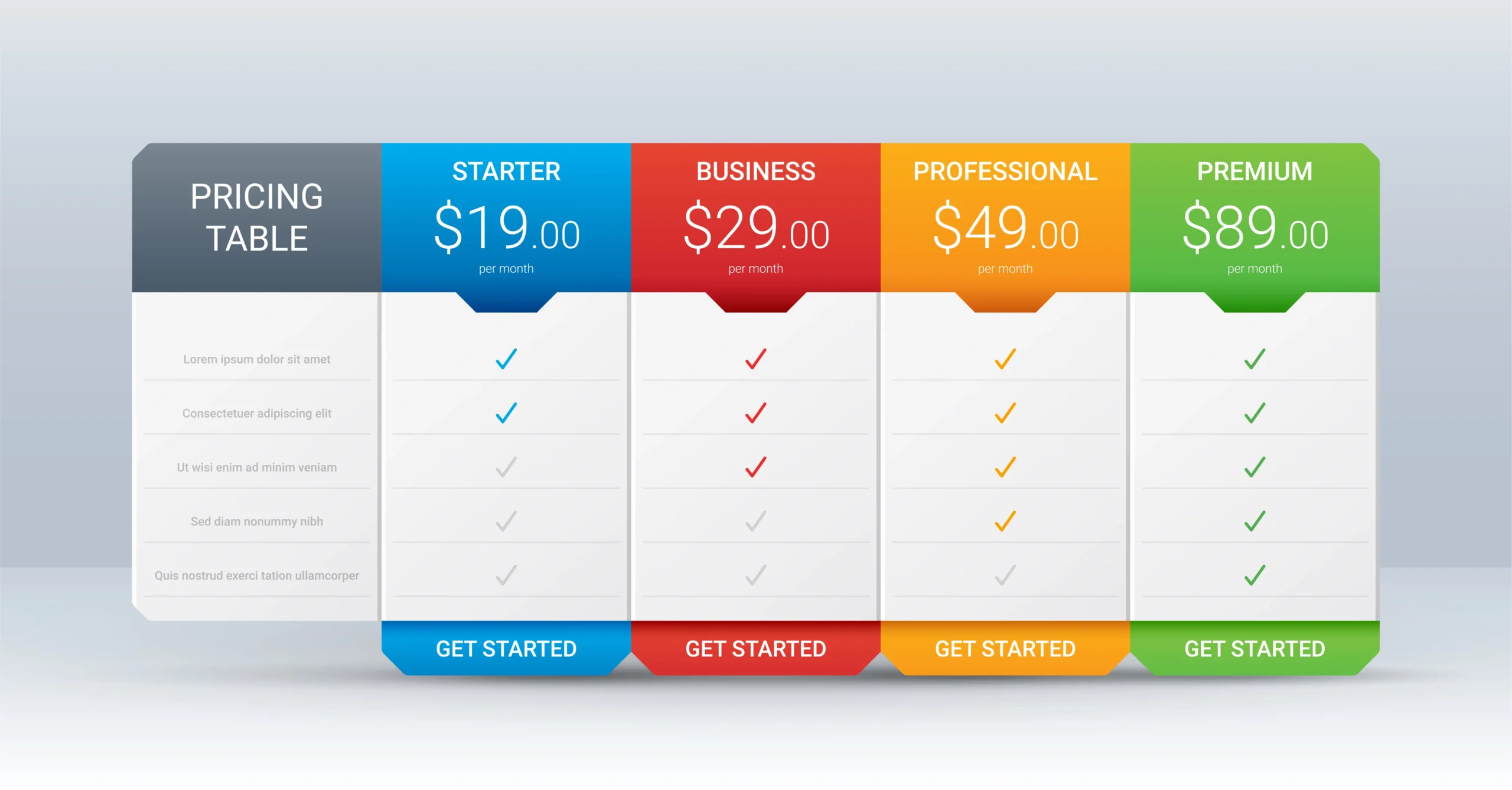 image of a pricing table