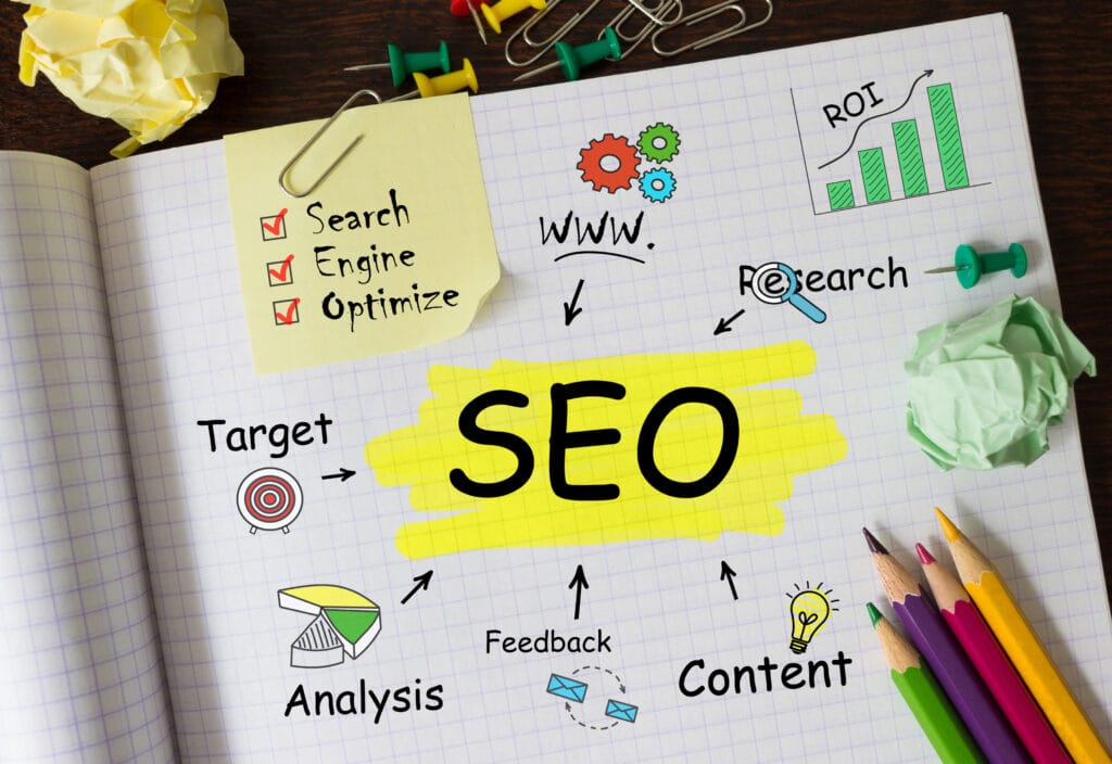 Notebook,with,tolls,and,notes,about,seo,concept
