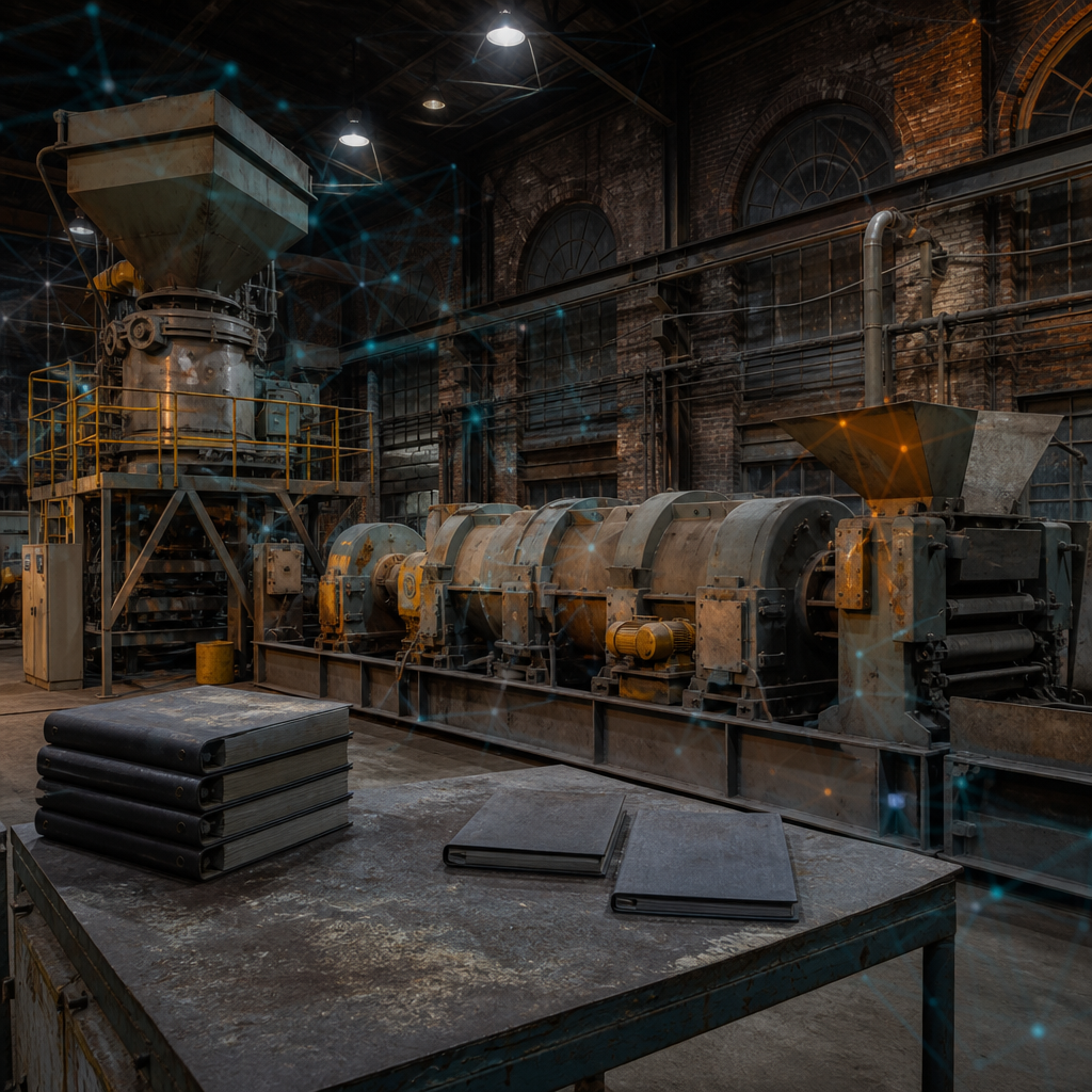 Empty plant floor with idle crushers and unused product spec binders
