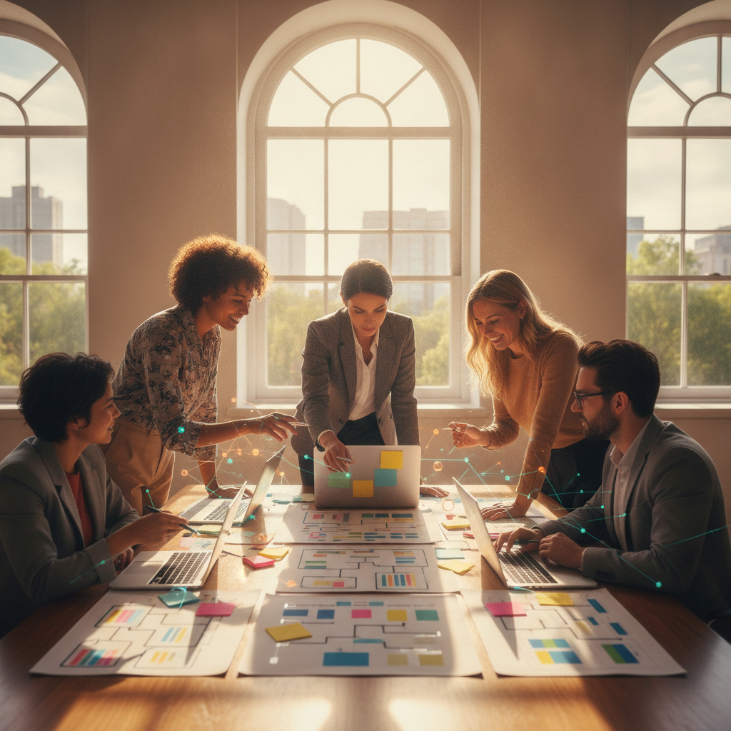 Marketing team and legal professional mapping out a new website page structure together